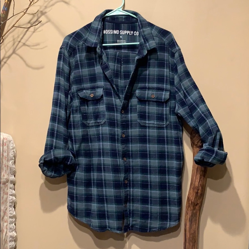 Men’s Blue Green Plaid Flannel